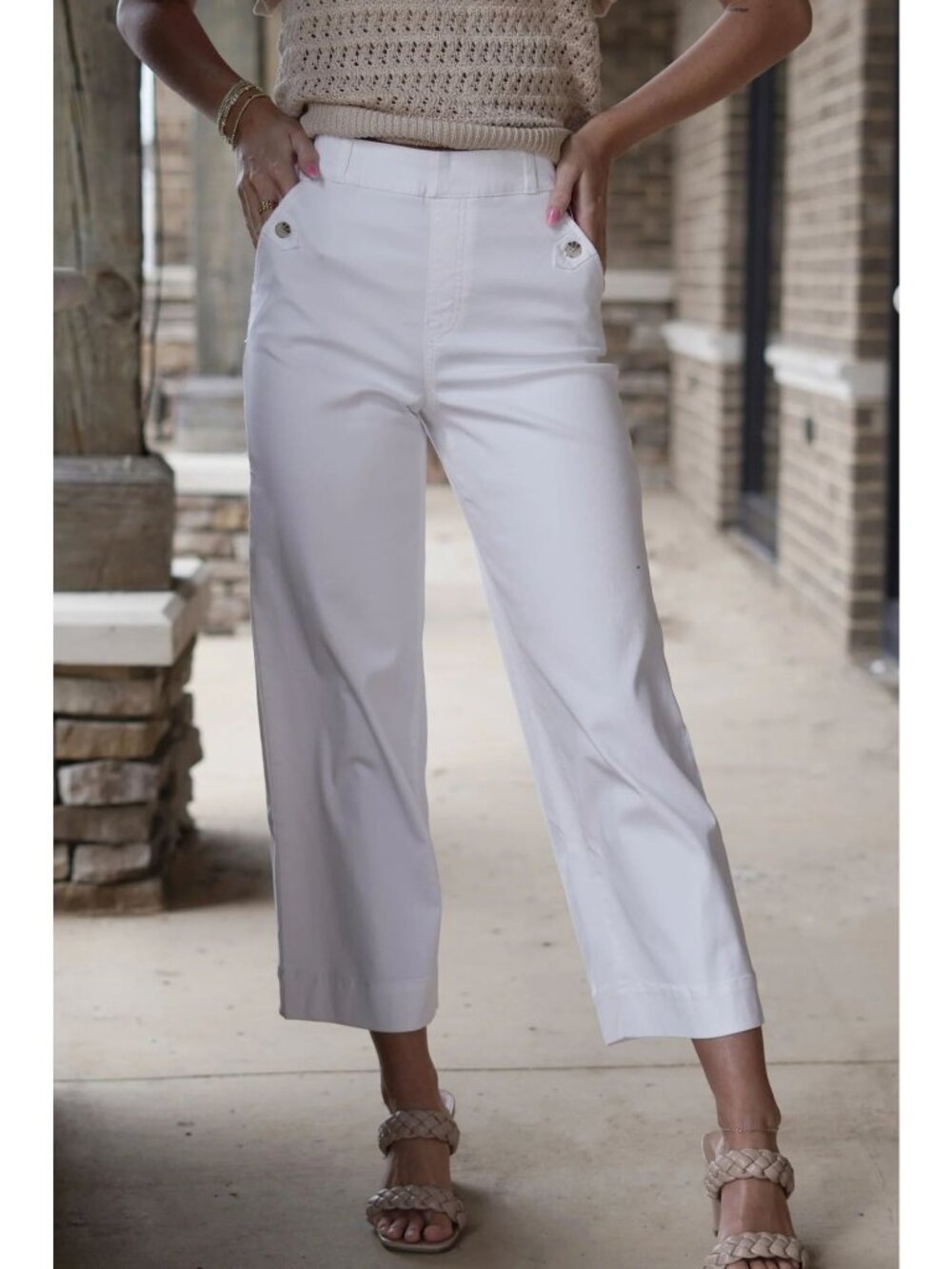 Spanx White Cotton Blend Pull On Wide Leg Crop Pants Size Medium